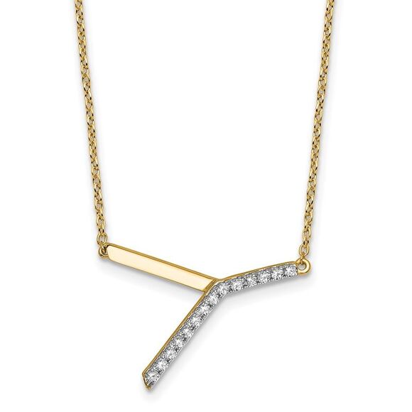 Kazi Luxury 14k Yellow Gold Sideways Diamond Initial Y Necklace